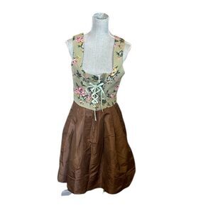 Floral Green and Brown Dress by Edelmice 40 (UN4)
